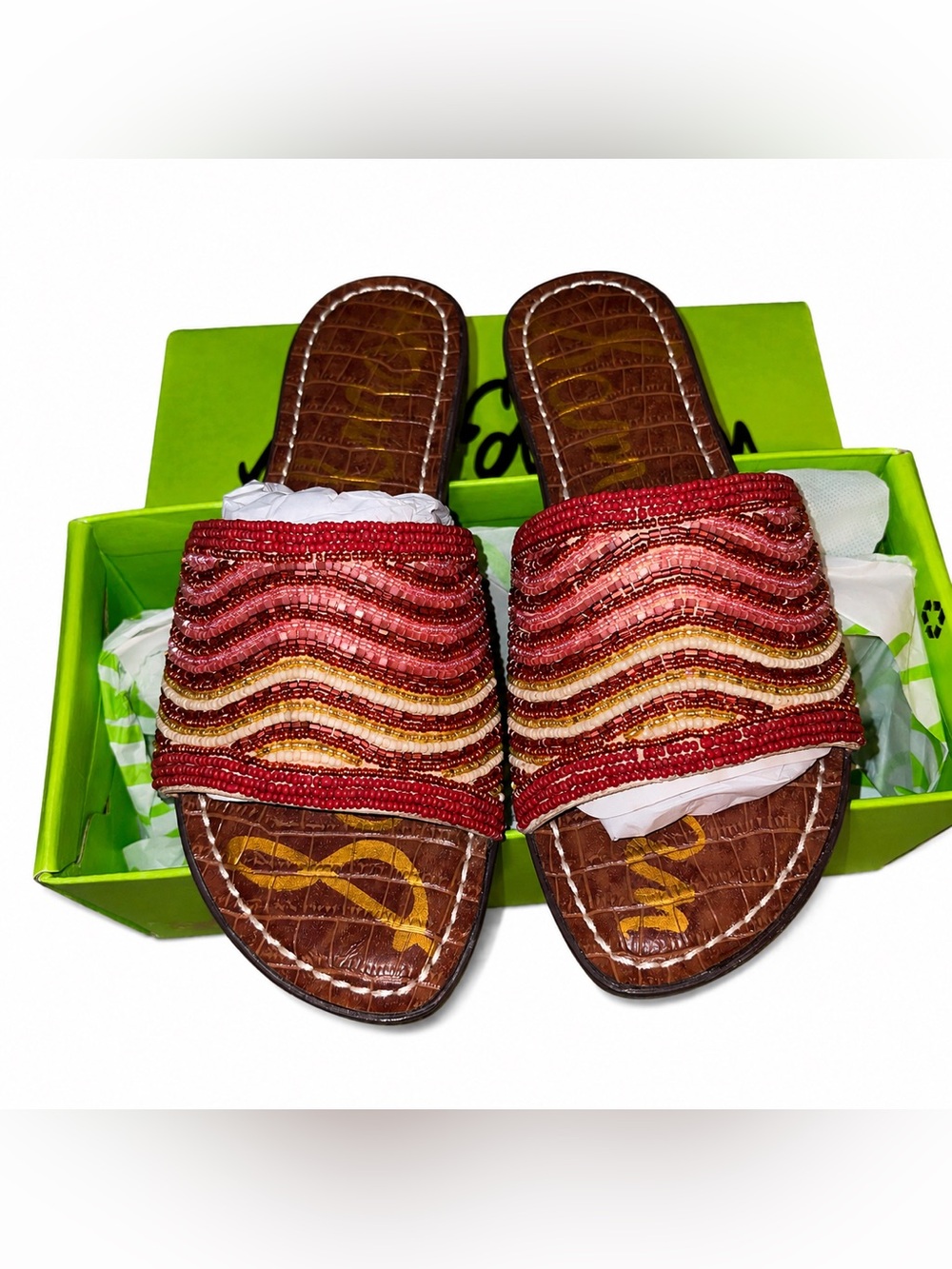 Sam Edelman Gallie Beaded Slide Sandal in Sunset Multi Size 7.5 New In Box